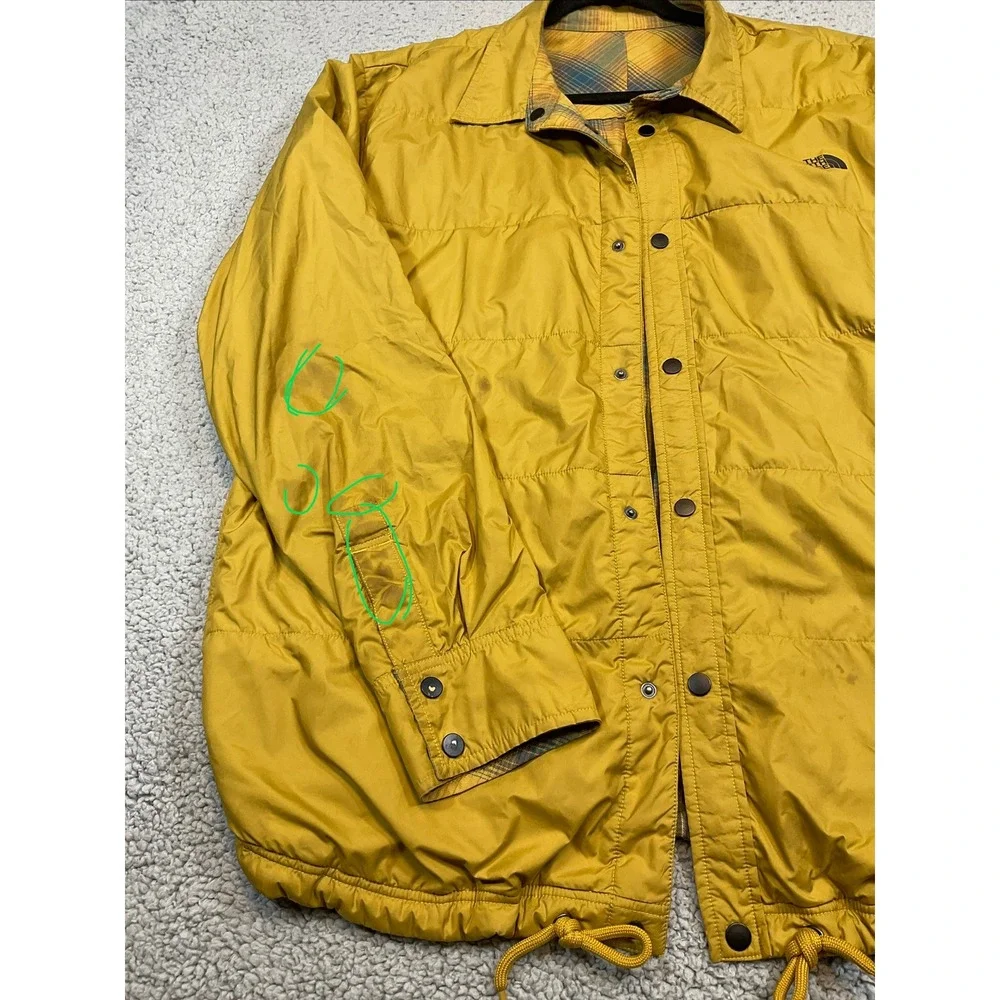 The North Face Flannel Jacket Mens XL Yellow Plaid Lined Snap Reve